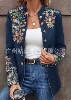 Damen elegante Blazerjacke mit floralen Stickereien EB