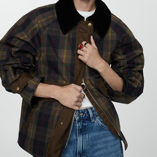 Damen Karierte Jacke mit weichem Cordkragen EB