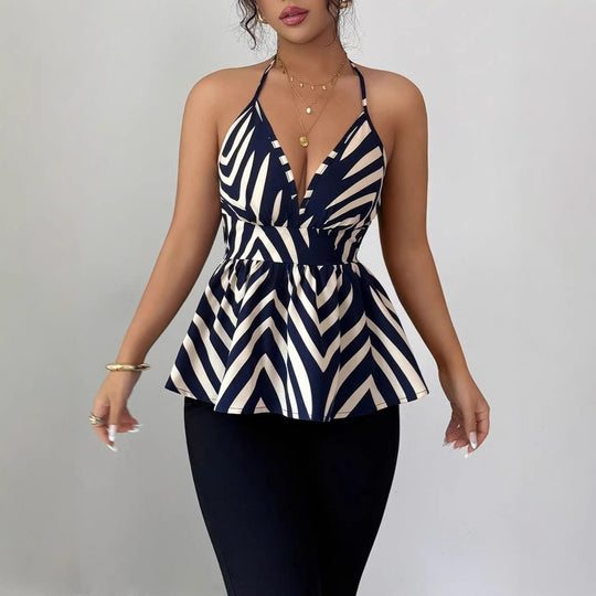 Damen Peplum-Top mit dekorativem V-Ausschnitt EB