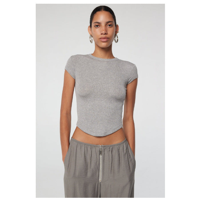 Damen körpernahes Kurzarm-Shirt mit Rundhalsausschnitt EB