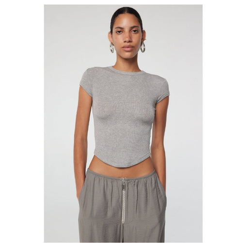 Damen körpernahes Kurzarm-Shirt mit Rundhalsausschnitt EB
