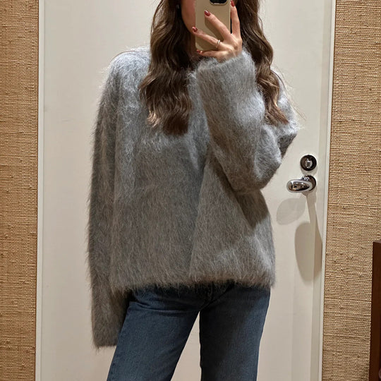 Damen Flauschiger Oversize-Pullover im Angora-Look mit kastiger Silhouette EB