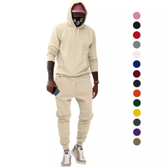 Herren nan lässiges Hoodie- und Jogging-Set aus French Terry mit Kängurutasche, gerippten Bündchen und elastischem Tunnelzugbund EB