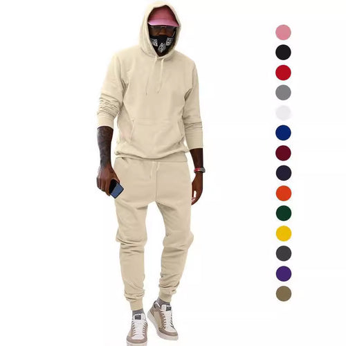 Herren nan lässiges Hoodie- und Jogging-Set aus French Terry mit Kängurutasche, gerippten Bündchen und elastischem Tunnelzugbund EB