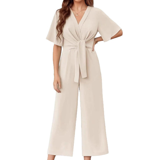 Damen Jumpsuit mit Taillenknoten und weitem Bein EB