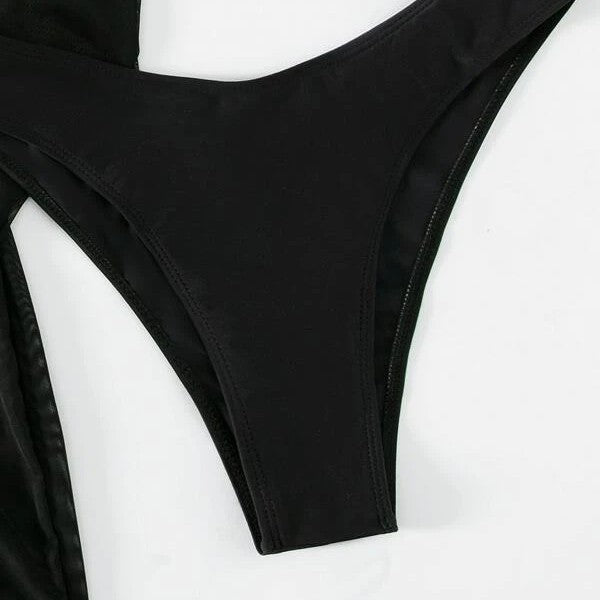 Damen Strandkleid mit transparentem Wickeldetail und modischen Ring-Elementen EB