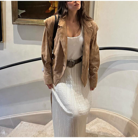 Damen Blazerjacke mit verbindbarem Gürtel und modernem Schulterdesign EB