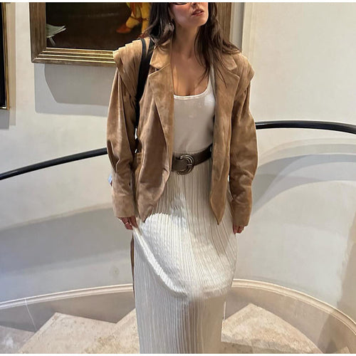 Damen Blazerjacke mit verbindbarem Gürtel und modernem Schulterdesign EB