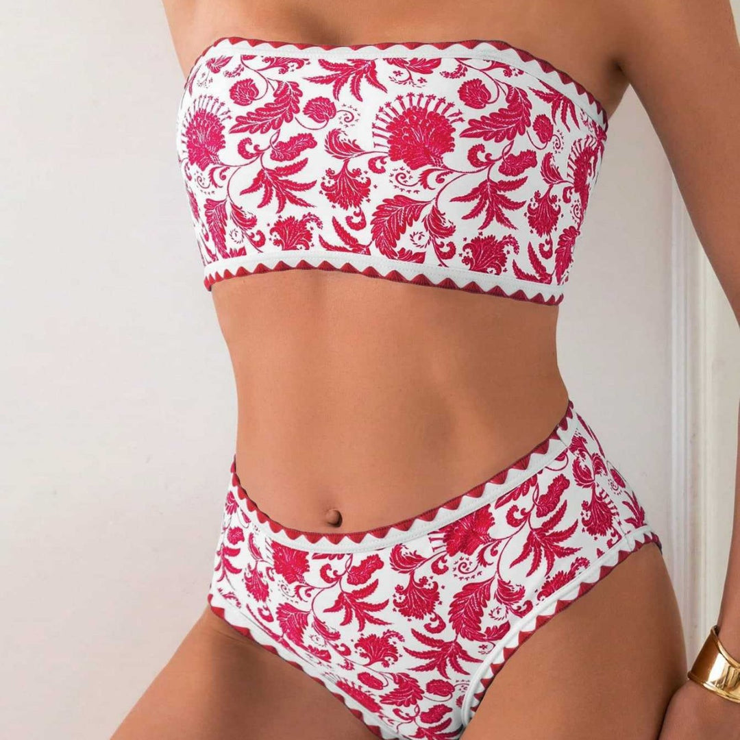 Damen Bandeau-Bikini mit trendigem floralen Design EB
