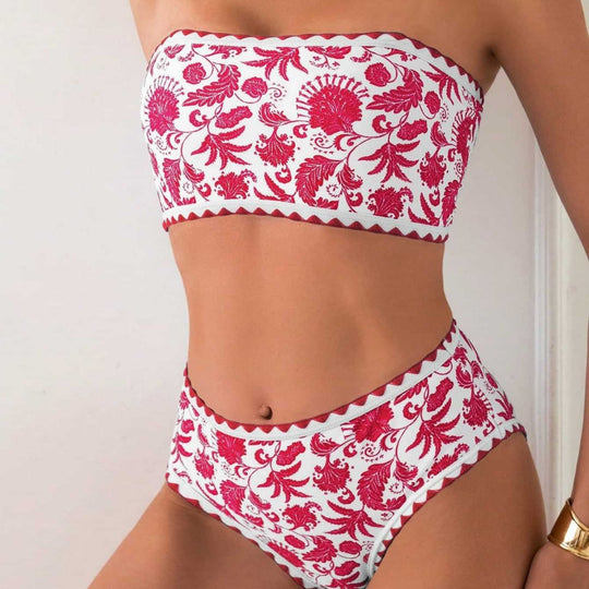Damen Bandeau-Bikini mit trendigem floralen Design EB