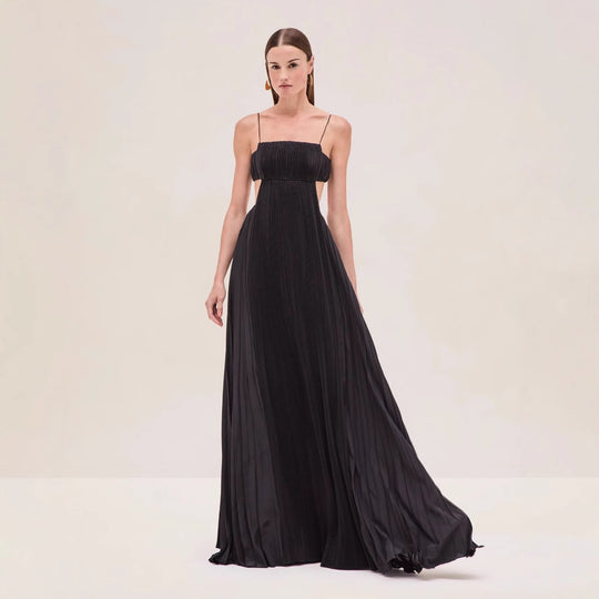 Damen Maxi-Kleid mit eleganter Plisseedetails und schmalen Spaghettiträgern EB