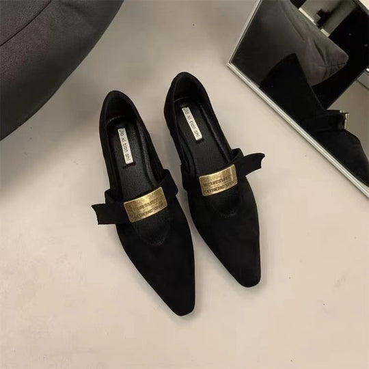 Damen elegante Ballerinas mit modischen Schnallen und hochwertigem Samt EB