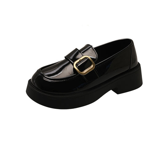 Damen Elegante Loafers mit glänzender Oberfläche und dekorativem Schnallenverschluss EB