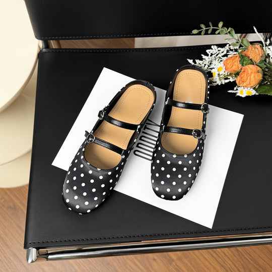 Damen Elegante Ballerinas mit dekorativen Schnallen und gepunktetem Design EB