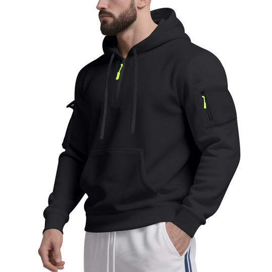 Herren Funktions-Hoodie mit halbem Reißverschluss und praktischen Taschen EB