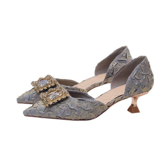 Damen elegante spitze Slingback-Pumps mit funkelndem Schmuckdetail EB