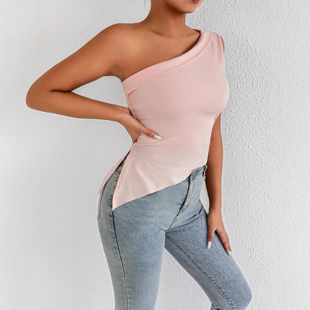 Damen Elegantes asymmetrisches Top mit einem Schulterdesign EB