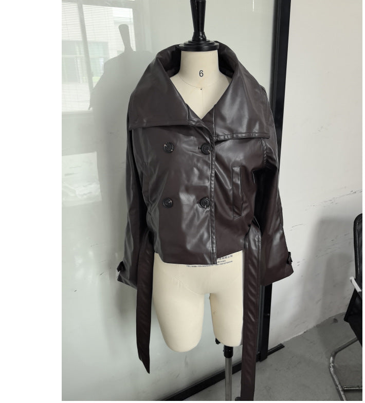 Damen Modische Cropped jacke mit doppelter Knopfleiste und breitem Kragen EB