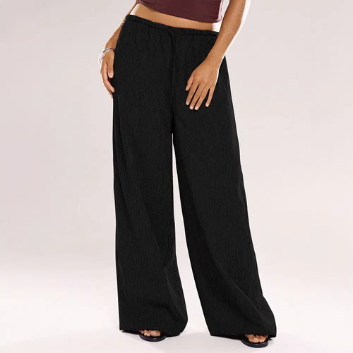 Damen Weite Leinenhose mit elastischem Bund und dekorativen Kordeldetails EB