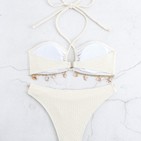 Damen Bikini-Set mit elegantem Bund und detailreichen Muscheldekoren EB