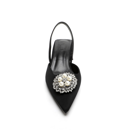 Damen Slingback-Pumps mit eleganter Perlenapplikation und modischem Absatz EB