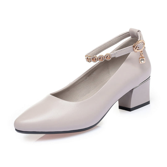 Damen Elegante Mary Jane Pumps mit verstellbarem Riemen und funkelndem Schmuckdetail EB