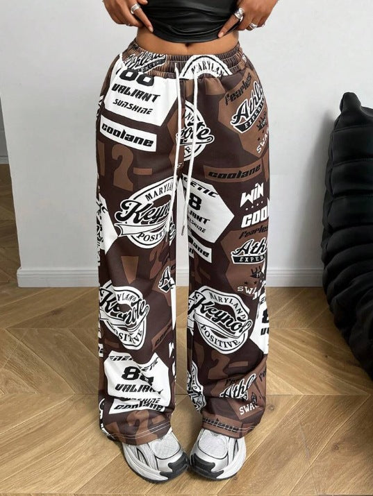 Damen Modische Freizeithose mit auffälligem Print und elastischem Bund EB