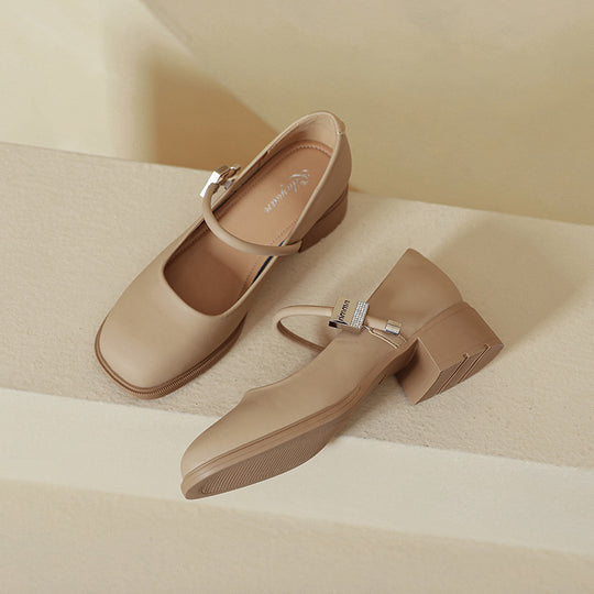 Damen elegante Mary Janes mit modernem Blockabsatz EB