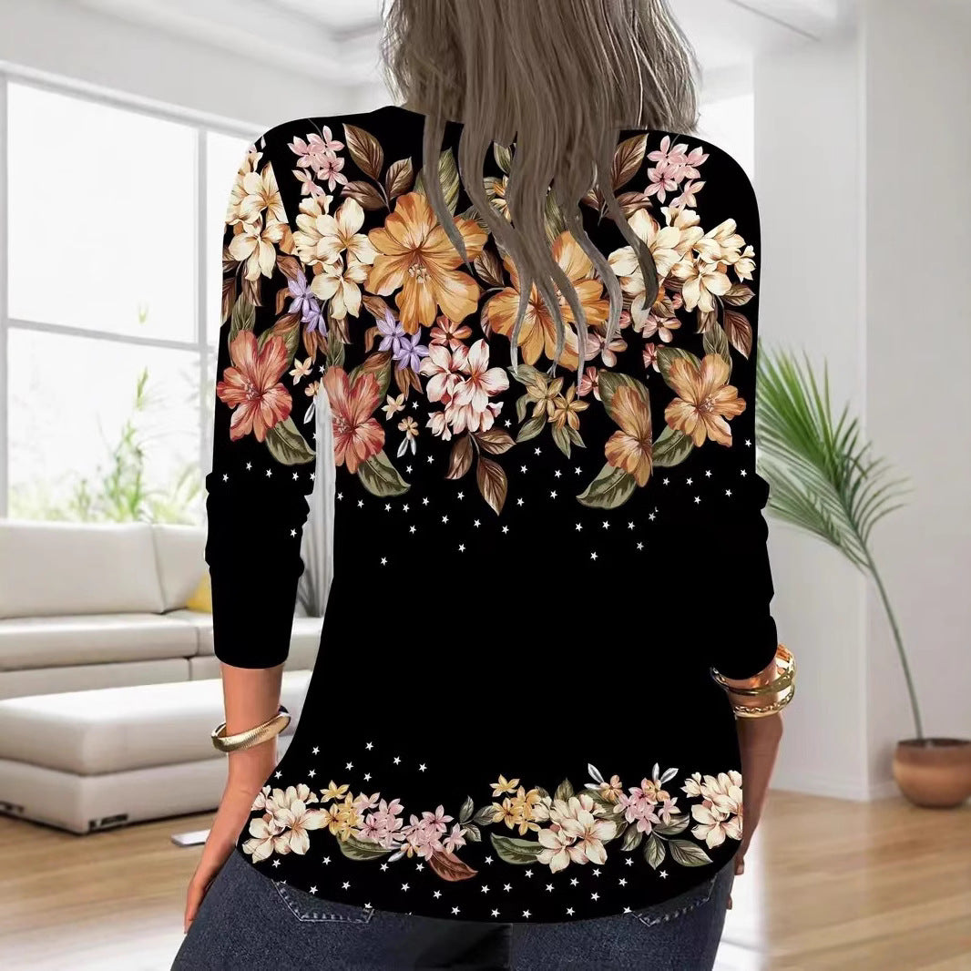 Damen Langarmshirt mit Reißverschluss und floralem Muster EB