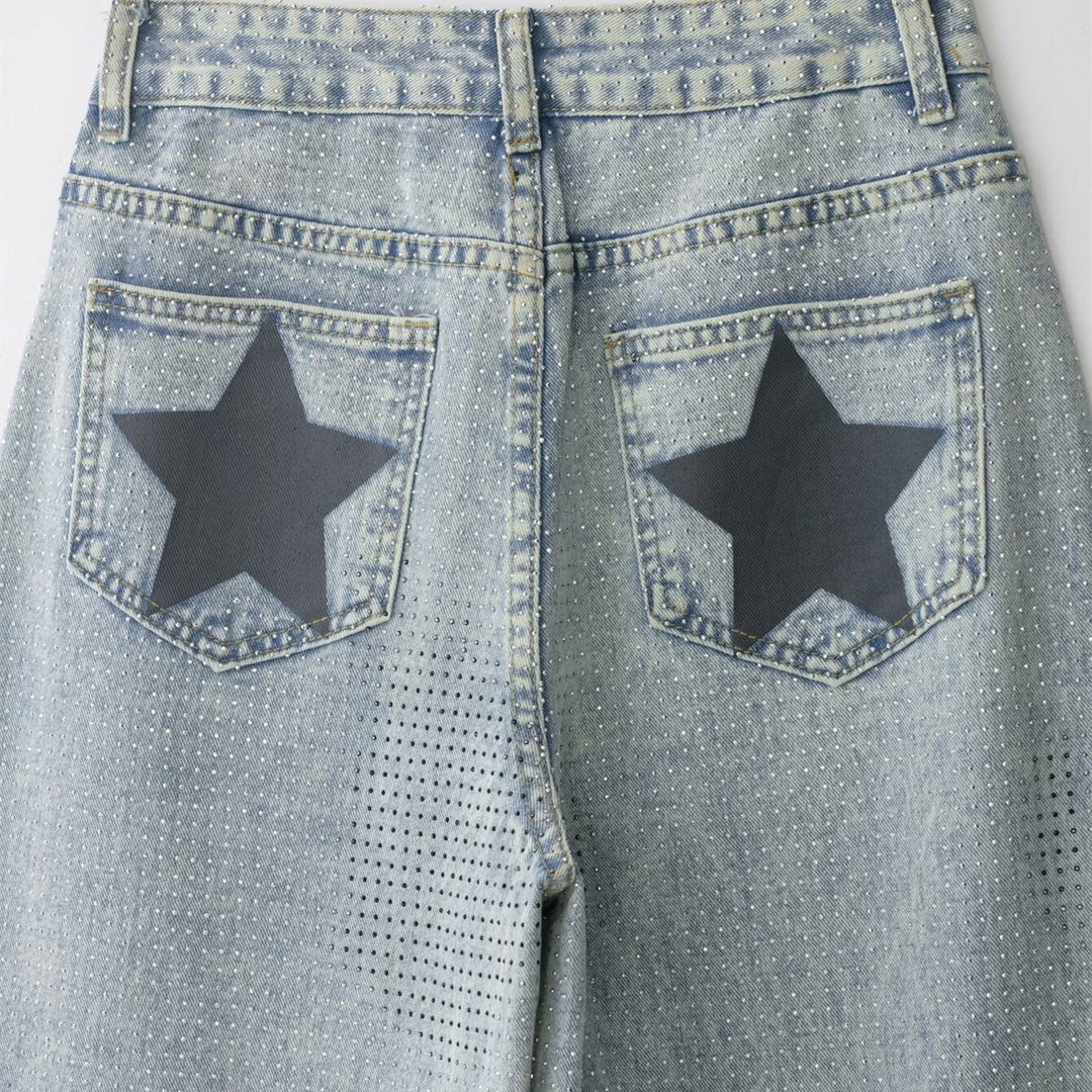 Damenweite Jeanshose im lässigen Vintage-Stil mit hohem Bund EB