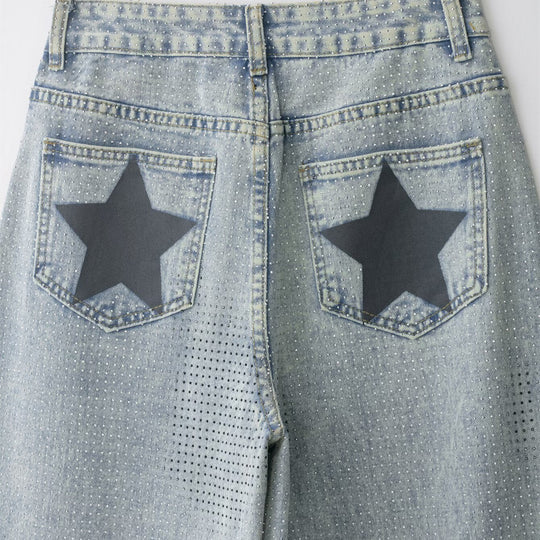 Damenweite Jeanshose im lässigen Vintage-Stil mit hohem Bund EB
