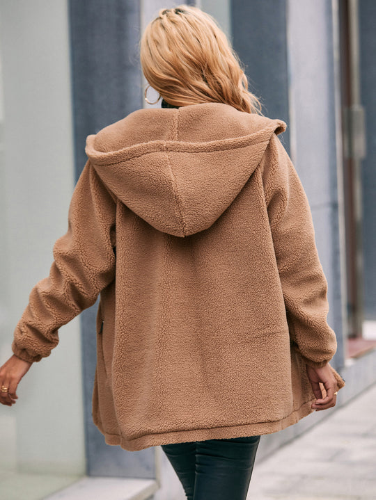Damen Teddy-Fleecejacke mit praktischen Taschen und hohem Kragen EB