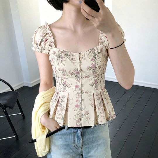 Damenbluse mit floralem Design und Rüschenärmeln EB