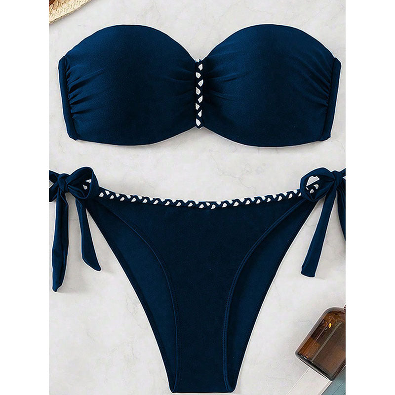 Damen Bandeau Bikini-Set mit raffinierten Rüschendetails und verstellbaren Bindebändern EB