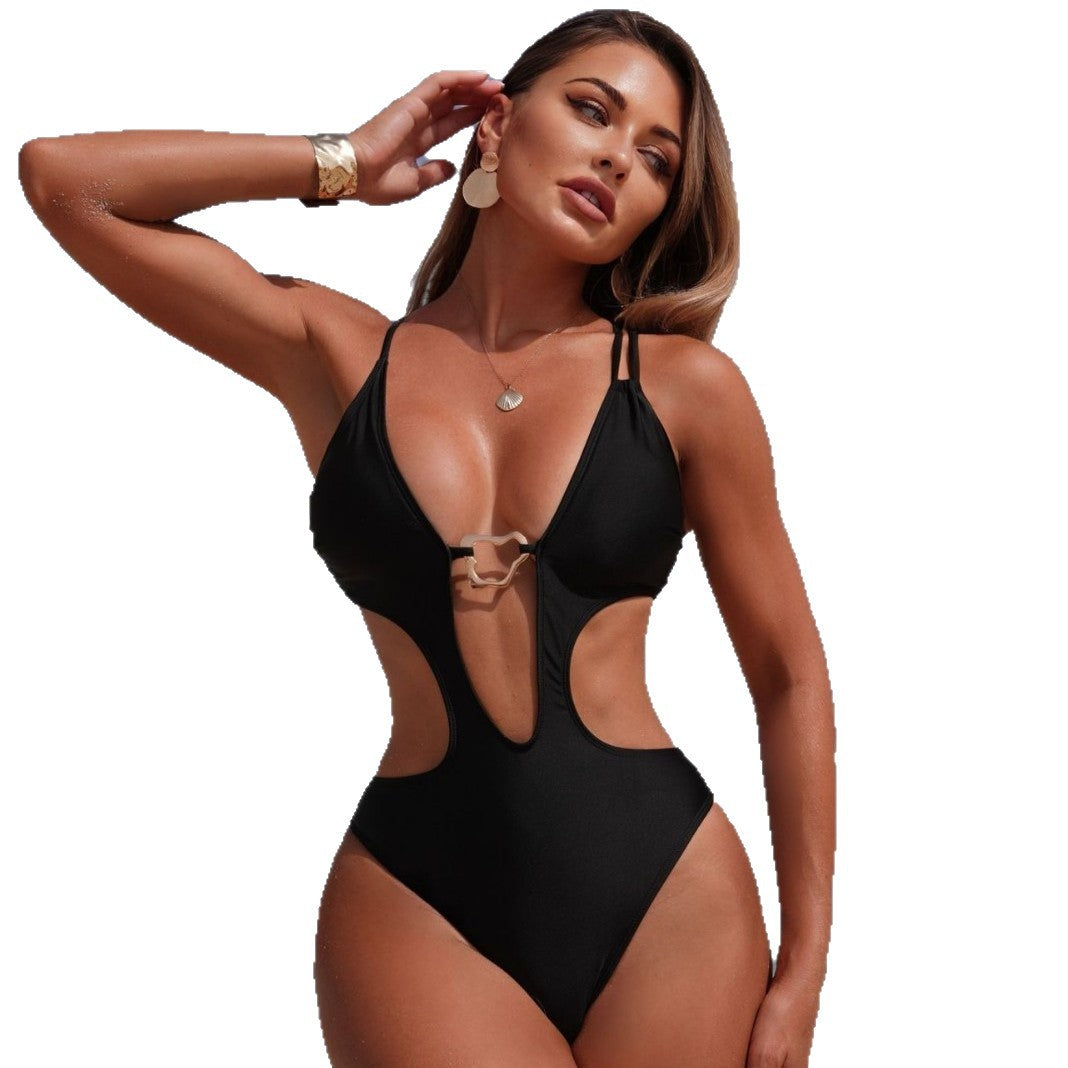 Damen Einteiler Badeanzug mit raffinierten Cut-Outs und modischem Schnallen-Detail EB