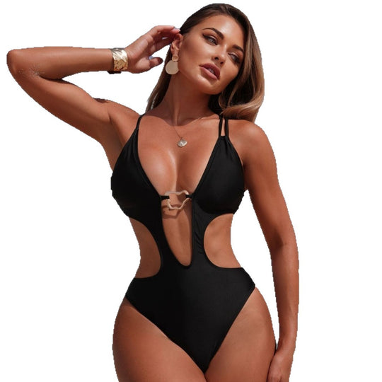 Damen Einteiler Badeanzug mit raffinierten Cut-Outs und modischem Schnallen-Detail EB