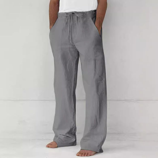 Herren nan leichte Relax-Chino aus Leinenmix mit weitem Bein, Kordelbund und seitlichen Eingrifftaschen EB