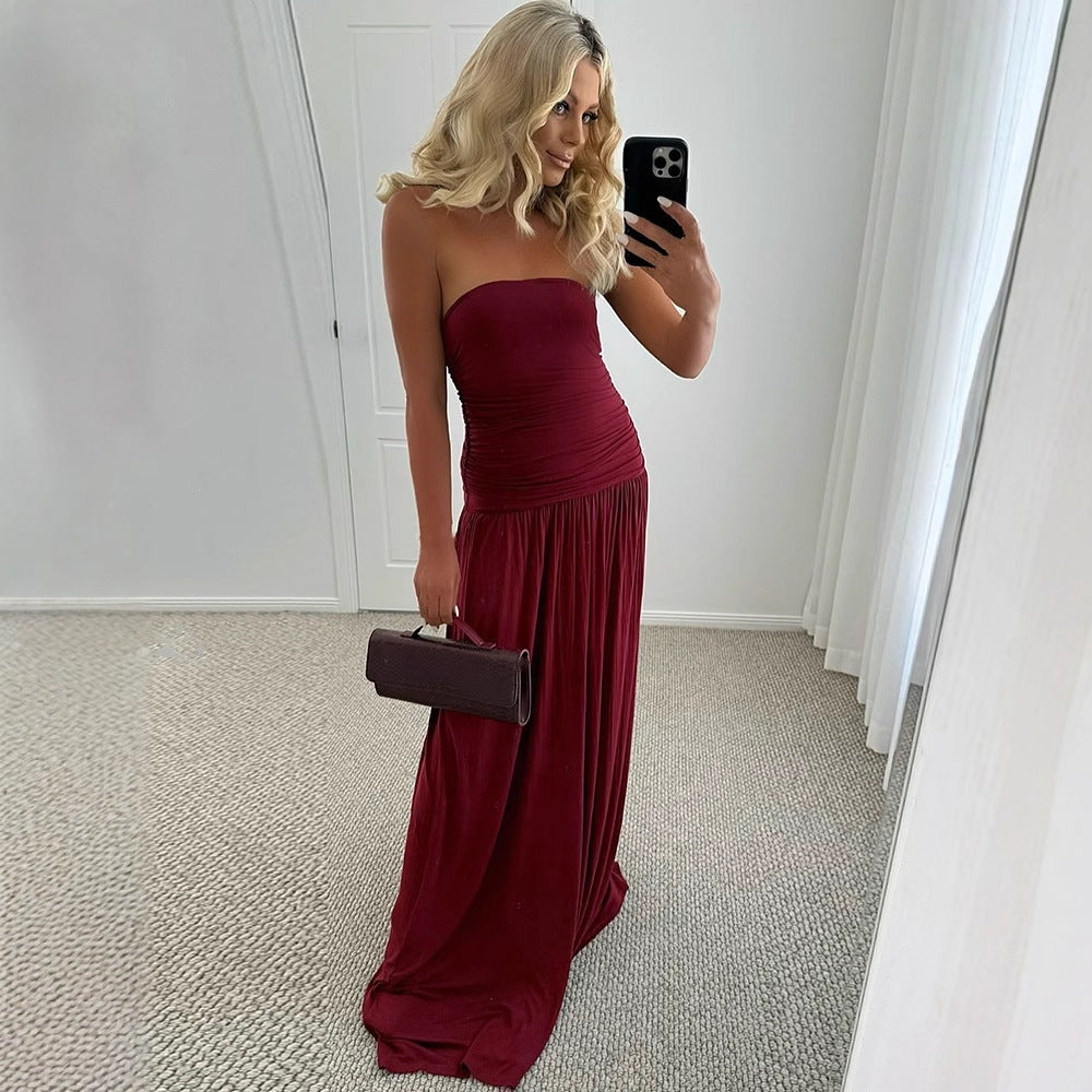 Damen Maxikleid mit raffiniertem gerafftem Oberteil und fließendem Rock EB