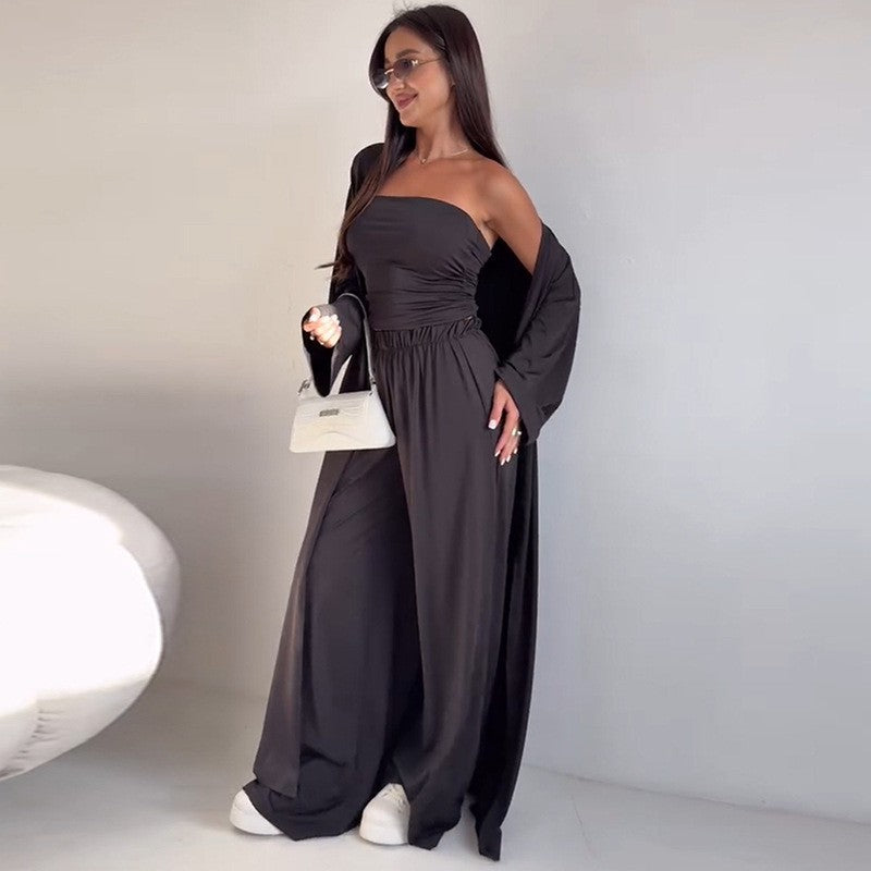 Damen Zweiteiler-Set mit weitem Palazzo-Hosen und schickem Bolerojäckchen EB