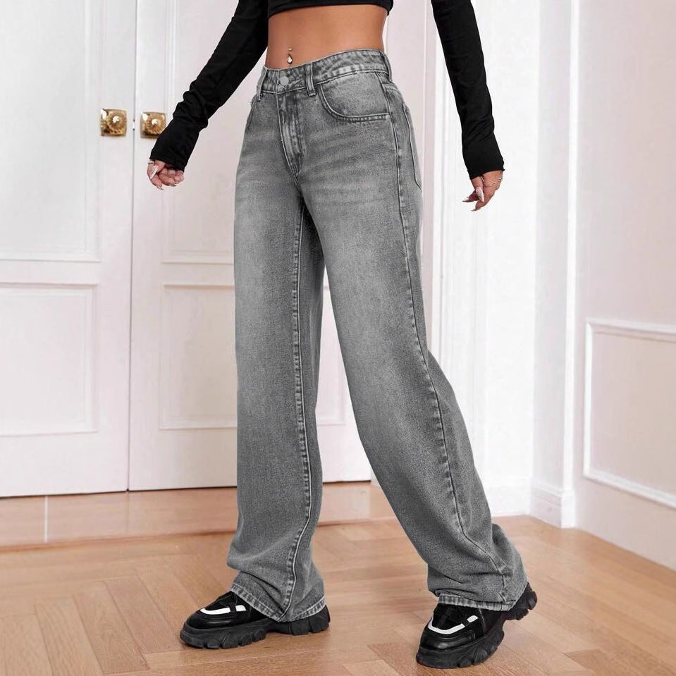 Damen lockere High-Waist Jeans im Used-Look EB