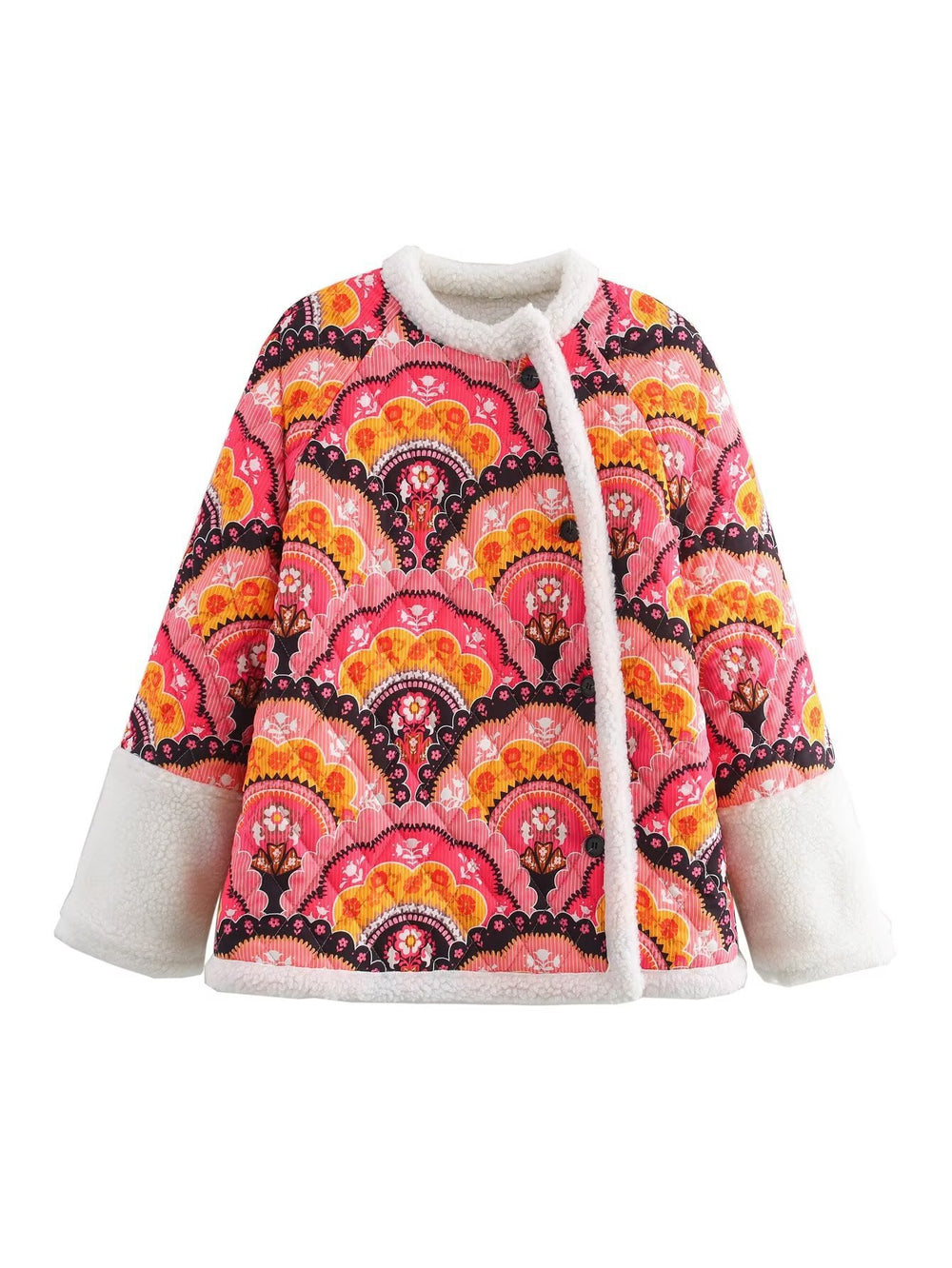 Damen gesteppte Übergangsjacke mit floralem Muster und kuscheligem Fleece EB