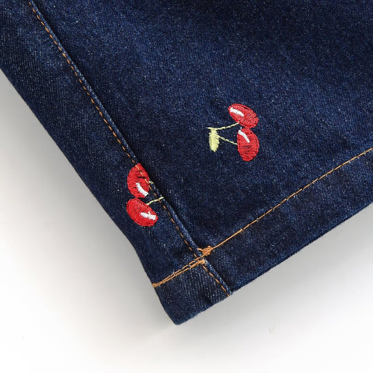 Damen Jeansrock mit verspielter Kirschstickerei und dekorativem Schnitt EB