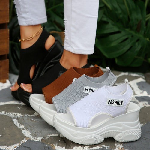 Damen Plattform-Sandalen mit atmungsaktivem Strickmaterial EB