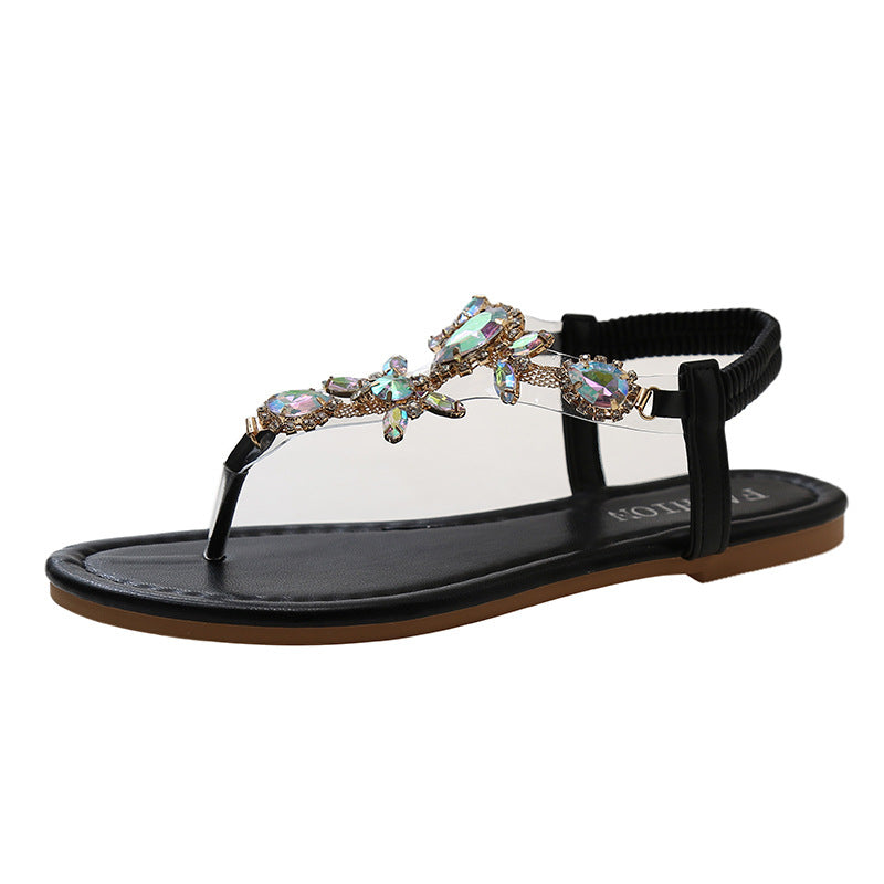 Damen elegante Zehentrenner-Sandalen mit funkelndem Strass EB