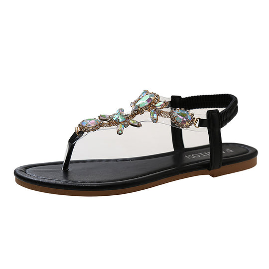 Damen elegante Zehentrenner-Sandalen mit funkelndem Strass EB