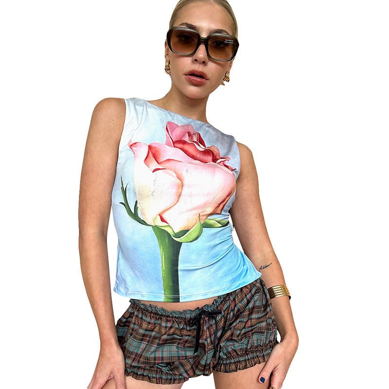 Damen ärmelloses Top mit floralem Design EB