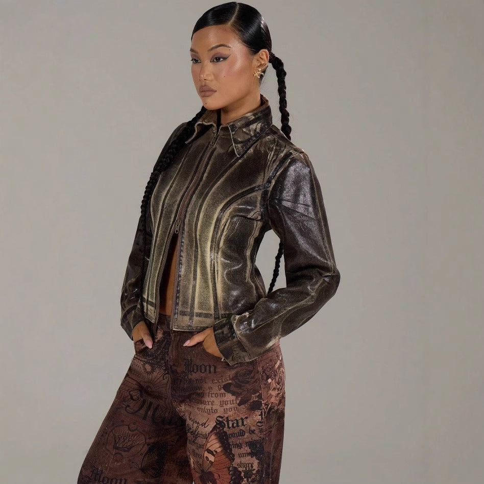 Damen modische Jacke mit strukturiertem Design und praktischen Reißverschluss EB