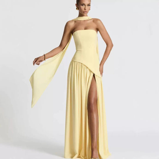 Damen Maxikleid mit figurbetontem Oberteil und schwingendem Rock EB