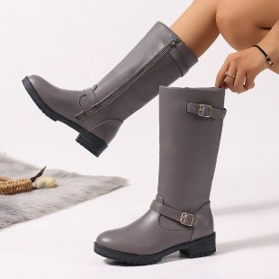Damen modische Longboots mit eleganter Schnalle und robustem Profilsohle EB