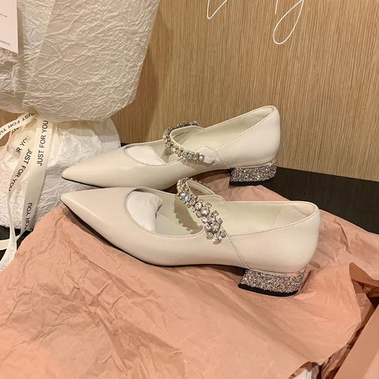 Damen elegante Mary Jane Pumps mit funkelnden Strassdetails EB